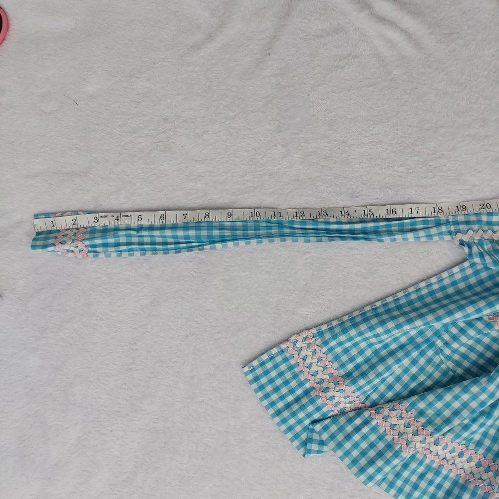 Vintage Handmade Gingham Apron, Teal - Picture 11 of 14